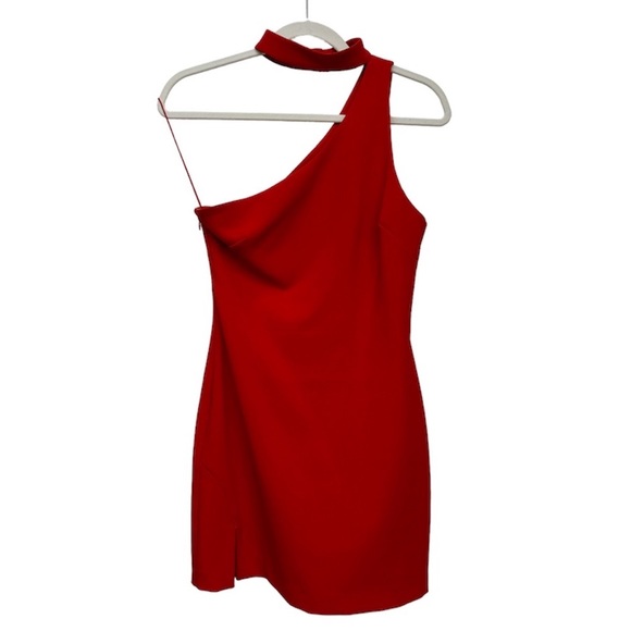 LIKELY -RED- One Shoulder Choker Red Cocktail Dress Size 4 - Picture 3 of 7